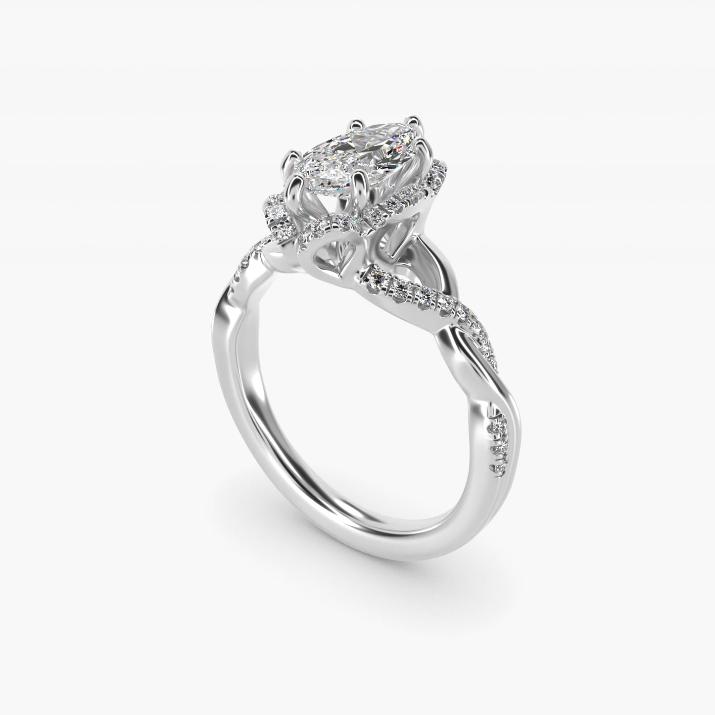 Interlaced PavŽ Halo Vintage-Style Engagement Ring In 14K White Gold By James Allen - Marquise Center