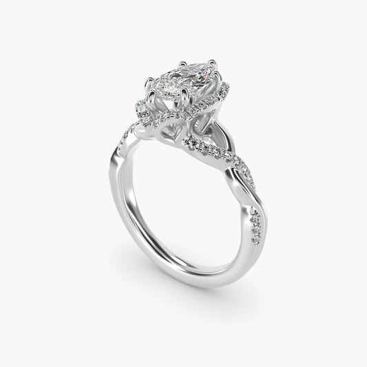 Interlaced PavŽ Halo Vintage-Style Engagement Ring In 14K White Gold By James Allen - Marquise Center