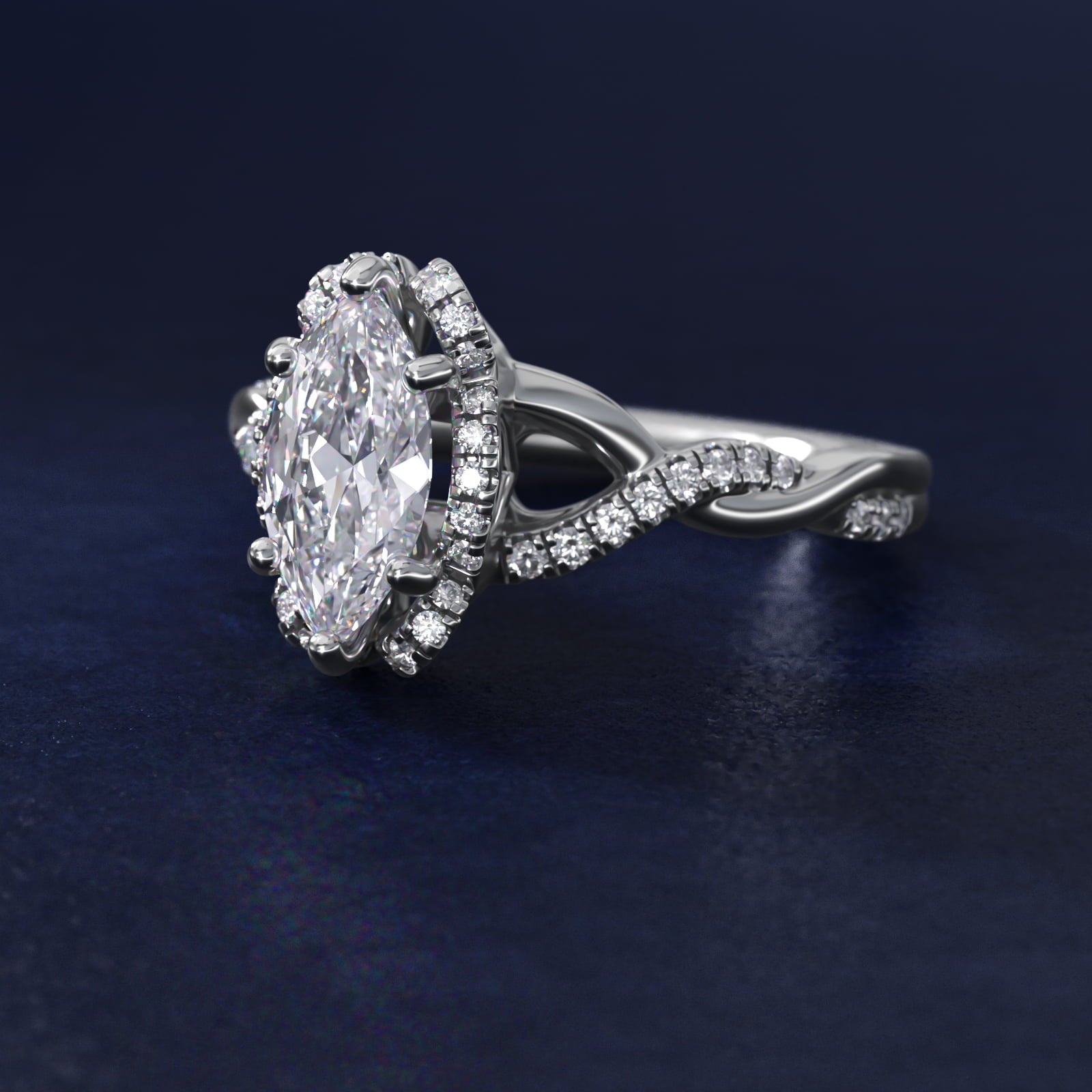 Interlaced PavŽ Halo Vintage-Style Engagement Ring In 18k White Gold By James Allen - Marquise Center