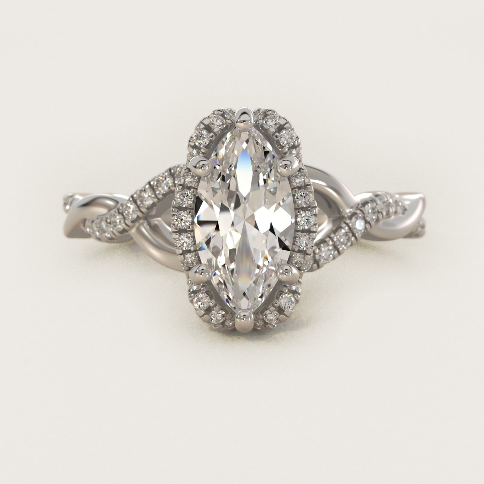 Interlaced PavŽ Halo Vintage-Style Engagement Ring In 14K White Gold By James Allen - Marquise Center