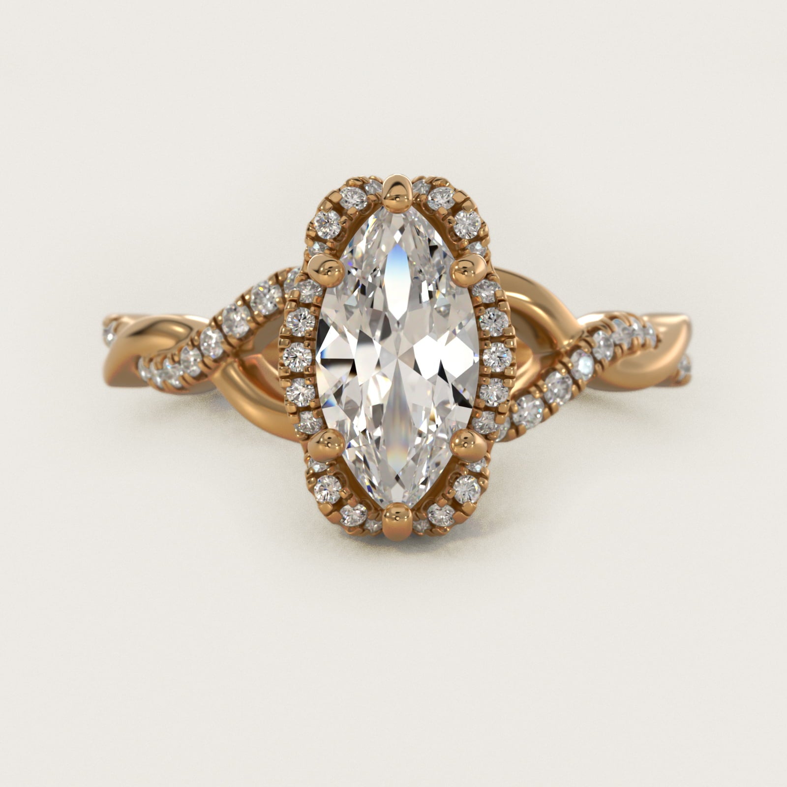 Interlaced PavŽ Halo Vintage-Style Engagement Ring In 14K Yellow Gold By James Allen - Marquise Center