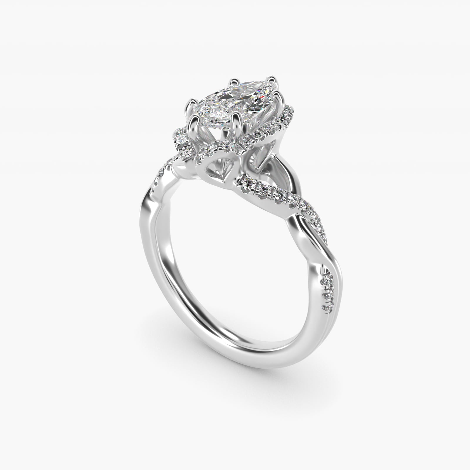 Interlaced PavŽ Halo Vintage-Style Engagement Ring In Platinum By James Allen - Marquise Center