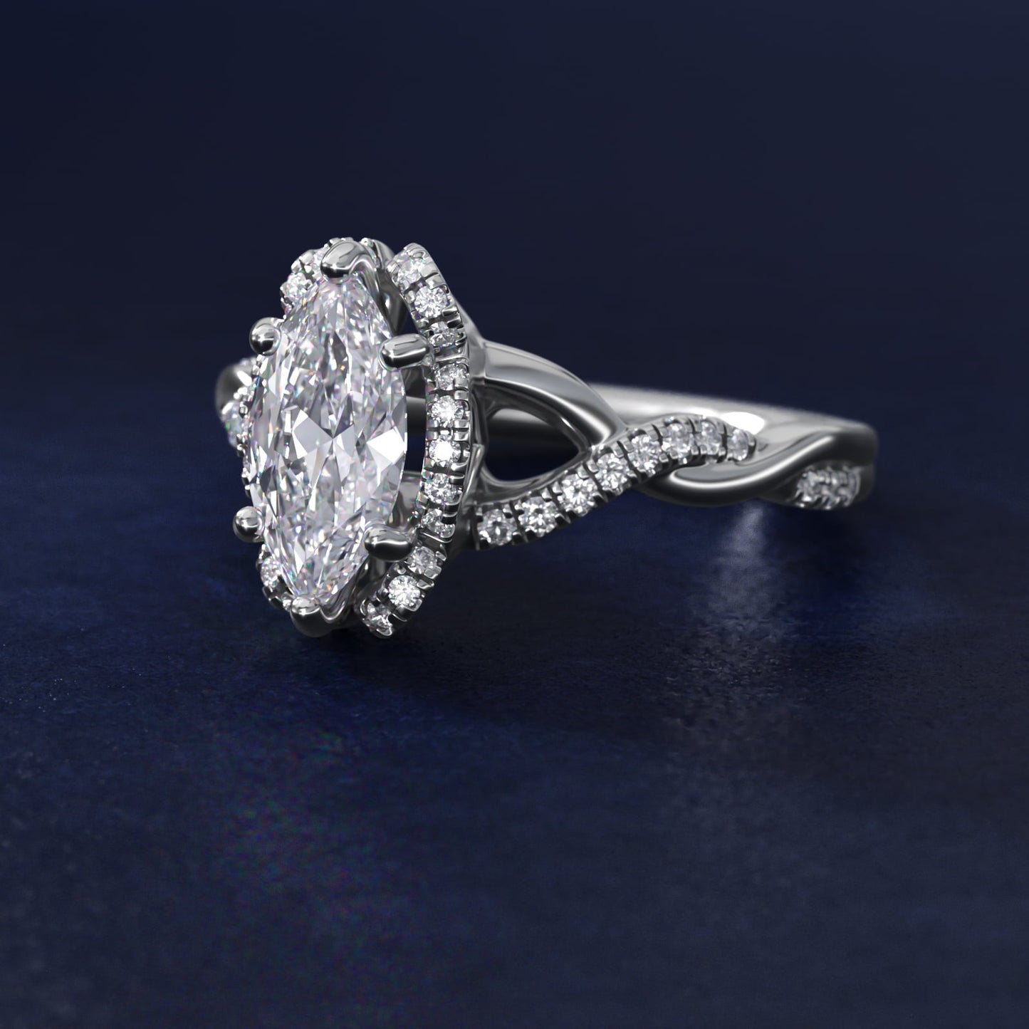 Interlaced PavŽ Halo Vintage-Style Engagement Ring In Platinum By James Allen - Marquise Center