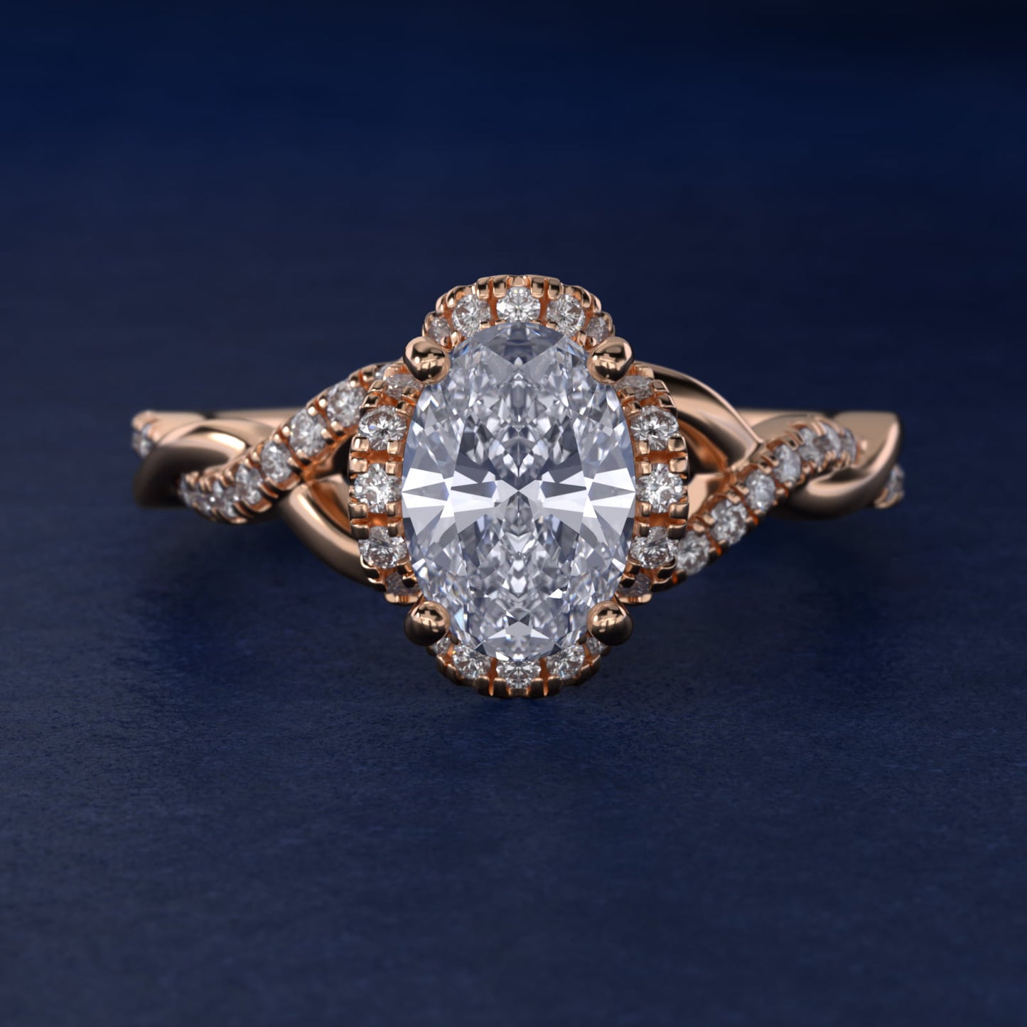 Interlaced PavŽ Halo Vintage-Style Engagement Ring In 18k Rose Gold By James Allen - Oval Center