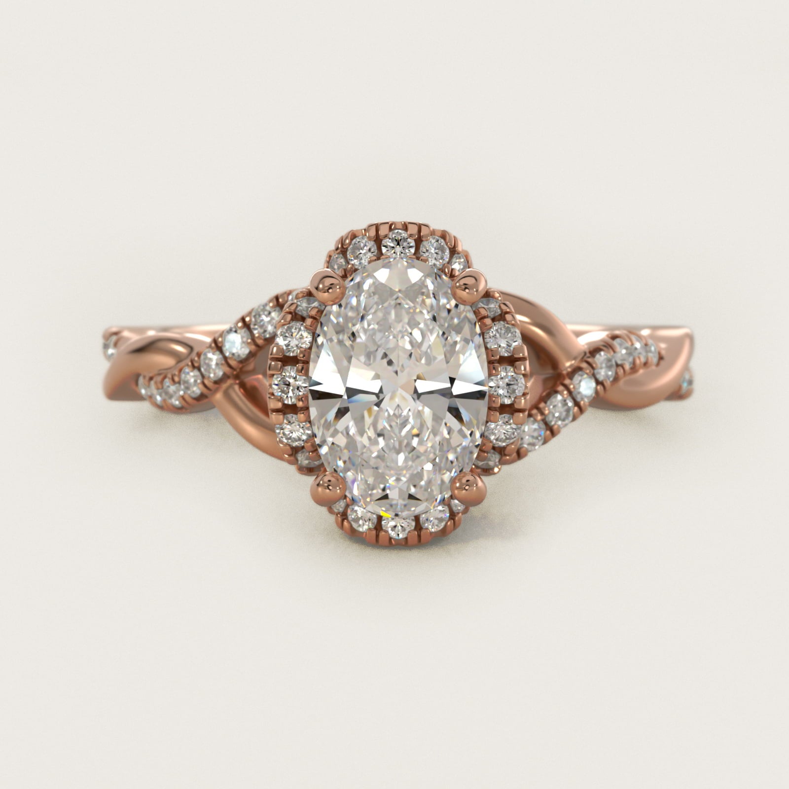 Interlaced PavŽ Halo Vintage-Style Engagement Ring In 18k Rose Gold By James Allen - Oval Center