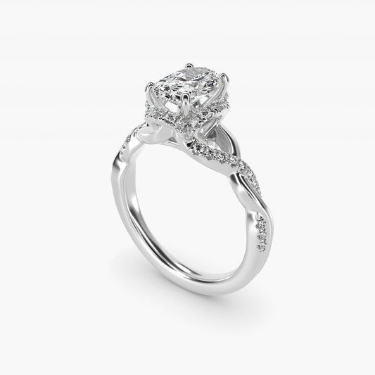 Interlaced PavŽ Halo Vintage-Style Engagement Ring In 14K White Gold By James Allen - Oval Center