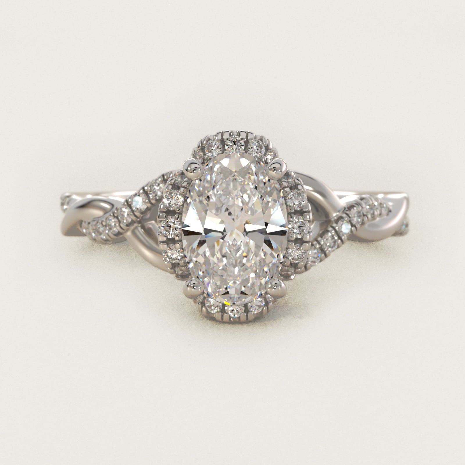 Interlaced PavŽ Halo Vintage-Style Engagement Ring In 14K White Gold By James Allen - Oval Center