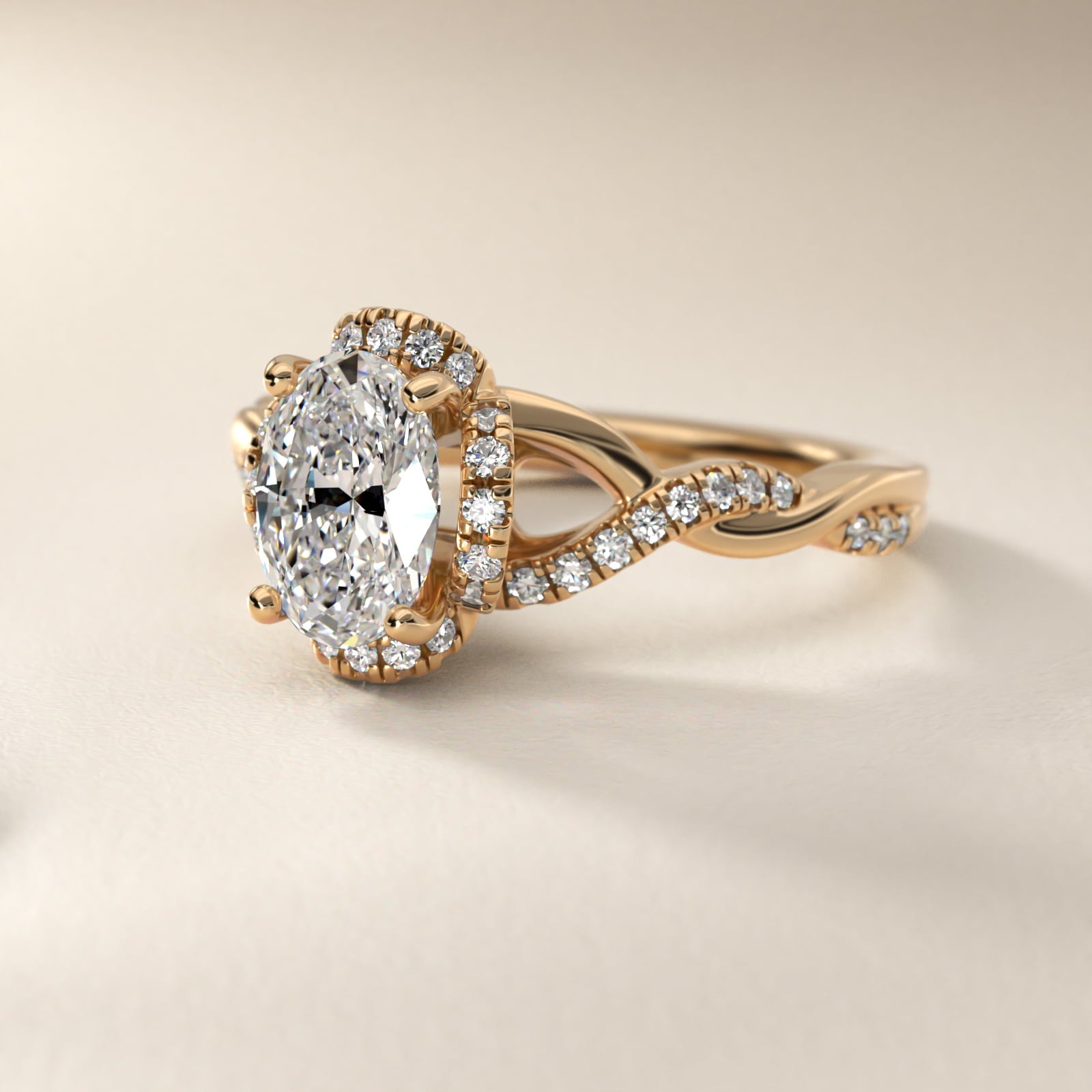 Interlaced PavŽ Halo Vintage-Style Engagement Ring In 14K Yellow Gold By James Allen - Oval Center