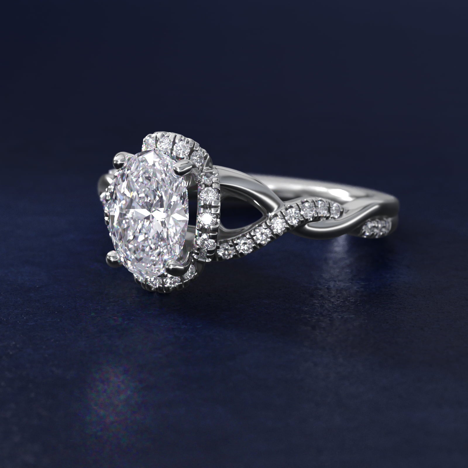 Interlaced PavŽ Halo Vintage-Style Engagement Ring In Platinum By James Allen - Oval Center