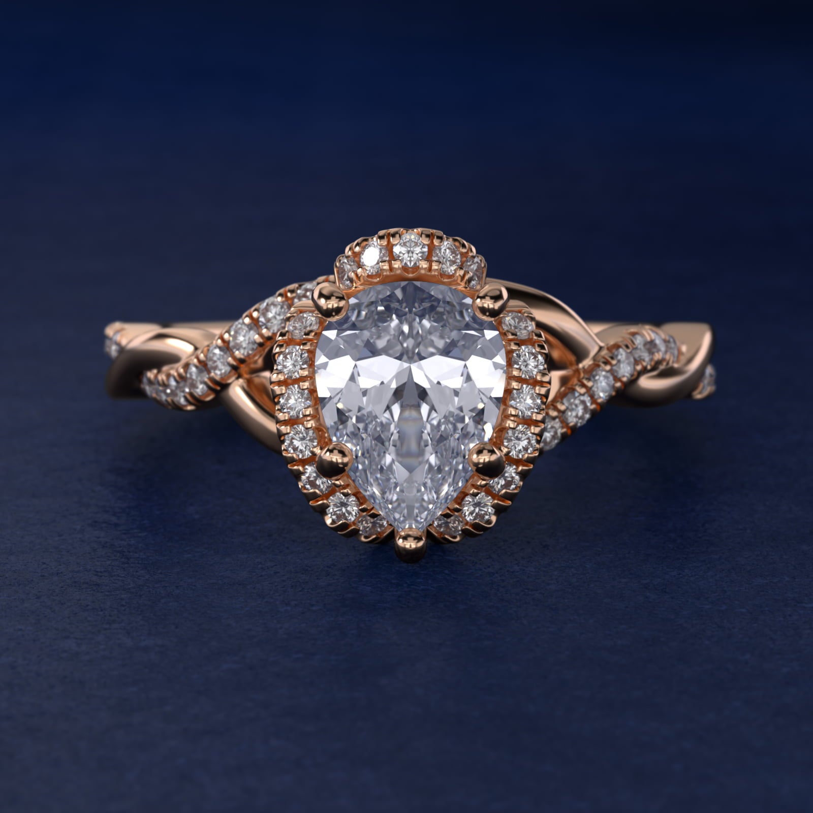 Interlaced PavŽ Halo Vintage-Style Engagement Ring In 14K Rose Gold By James Allen - Pear Center