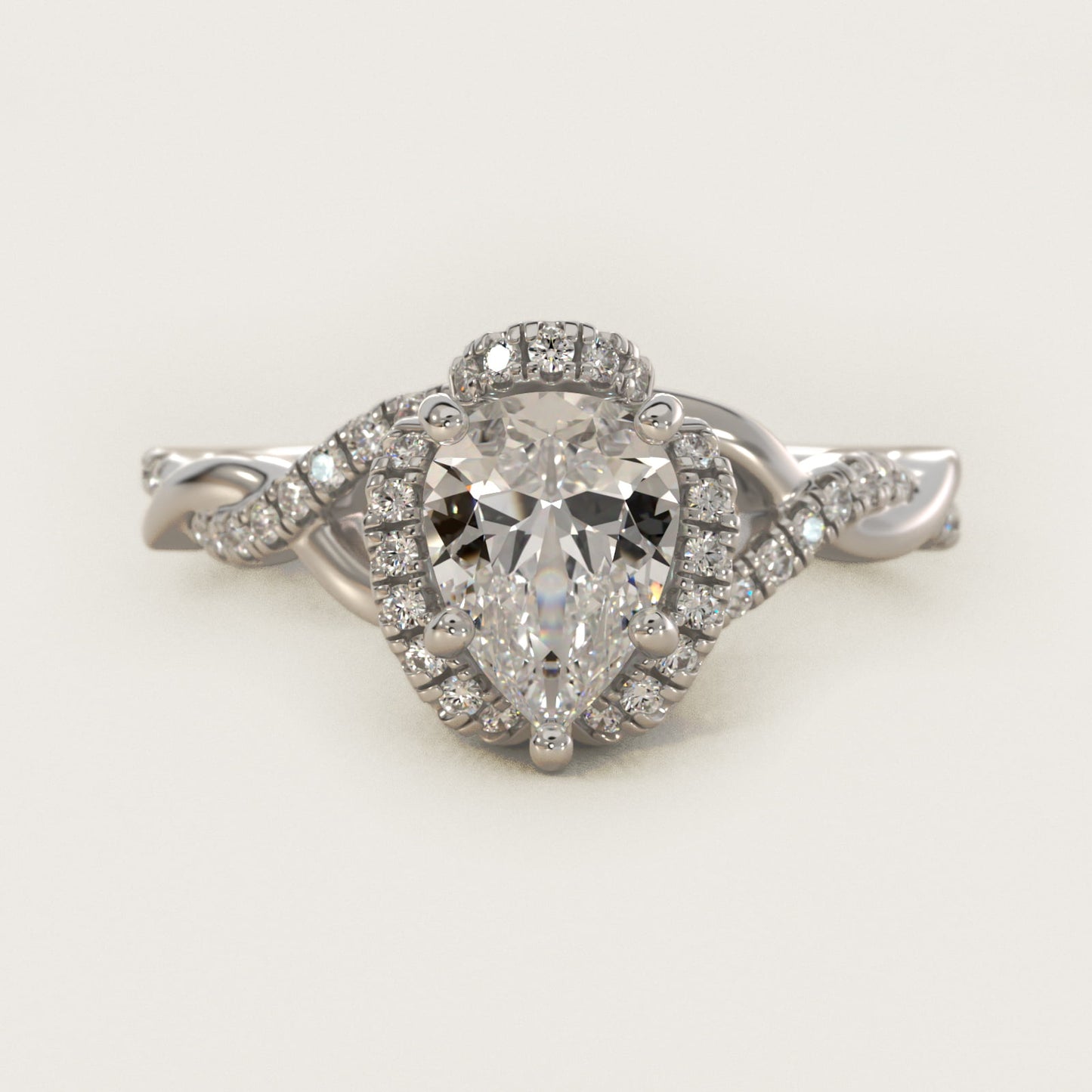 Interlaced PavŽ Halo Vintage-Style Engagement Ring In 18k White Gold By James Allen - Pear Center