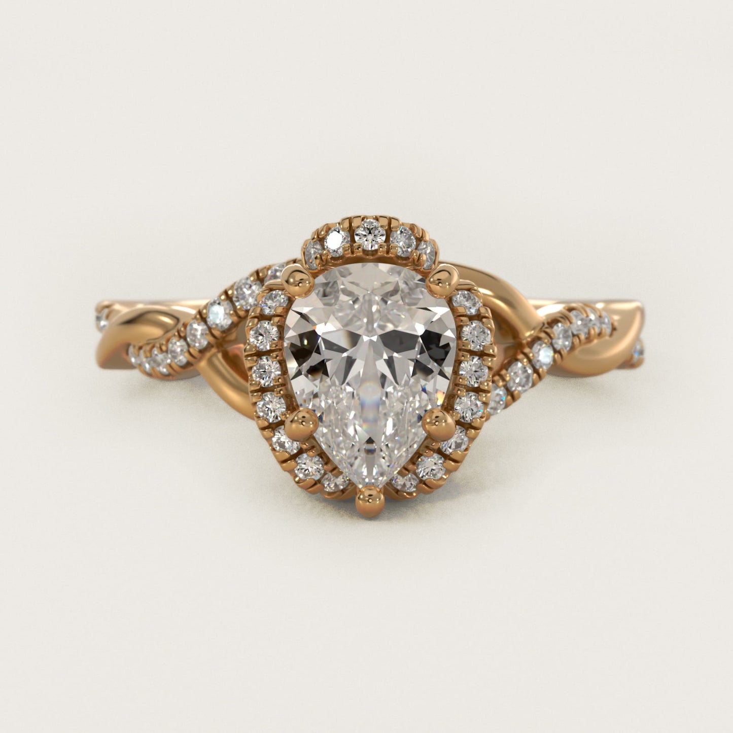 Interlaced PavŽ Halo Vintage-Style Engagement Ring In 14K Yellow Gold By James Allen - Pear Center