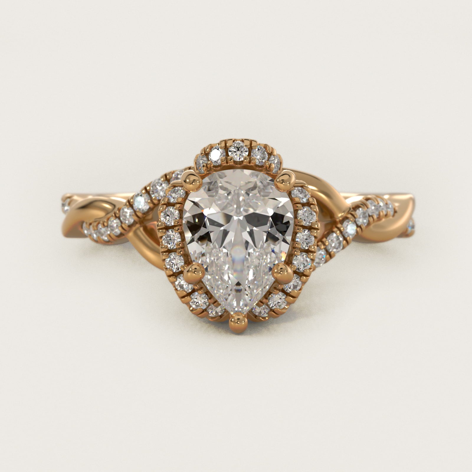 Interlaced PavŽ Halo Vintage-Style Engagement Ring In 14K Yellow Gold By James Allen - Pear Center