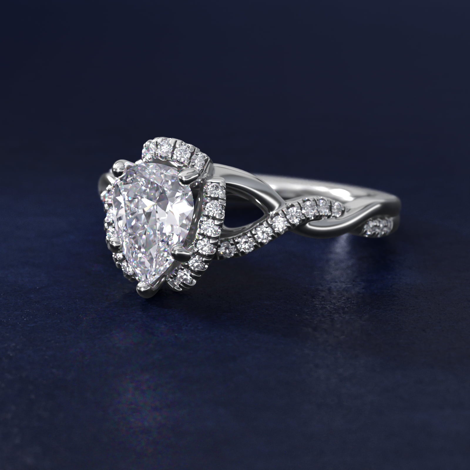 Interlaced PavŽ Halo Vintage-Style Engagement Ring In Platinum By James Allen - Pear Center