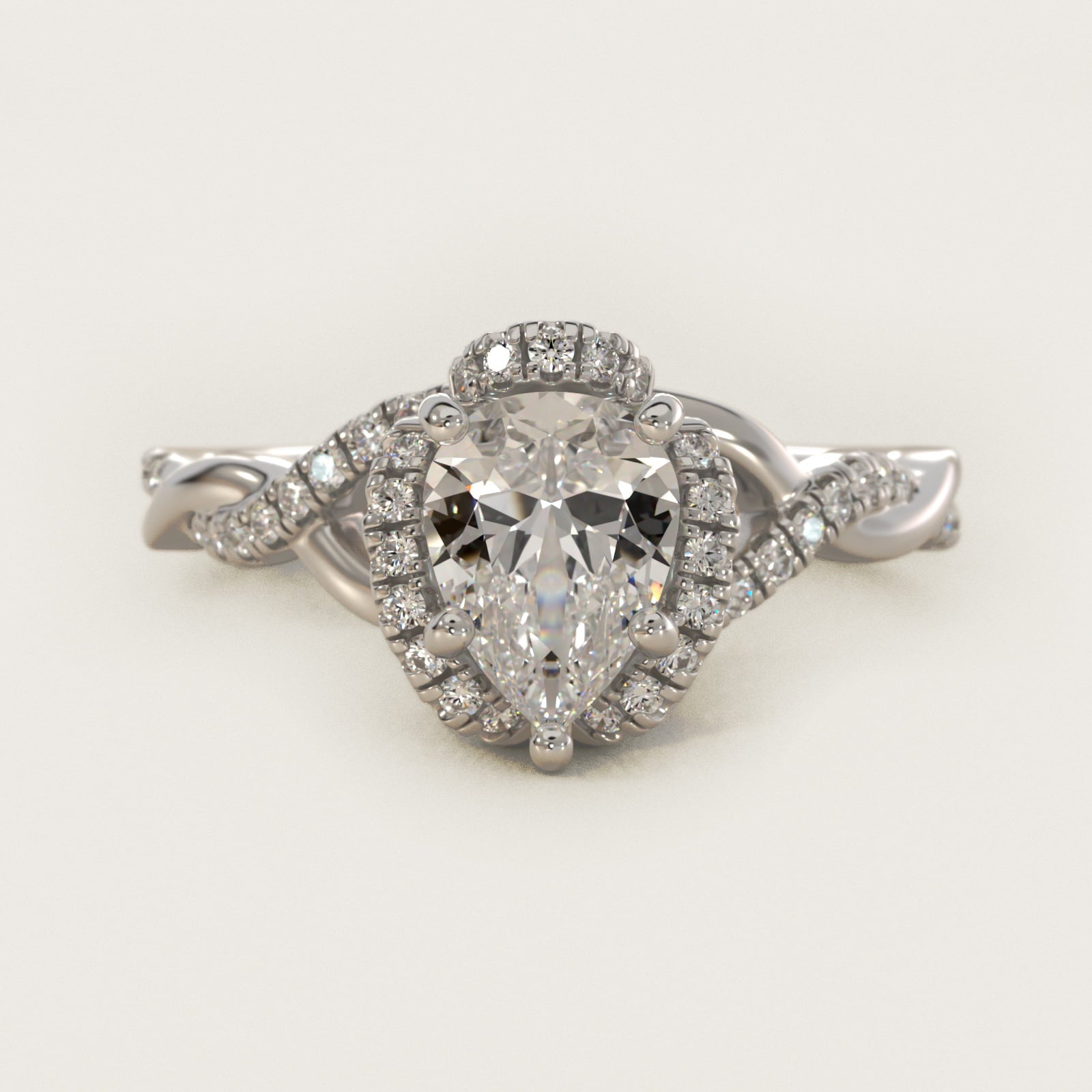 Interlaced PavŽ Halo Vintage-Style Engagement Ring In Platinum By James Allen - Pear Center