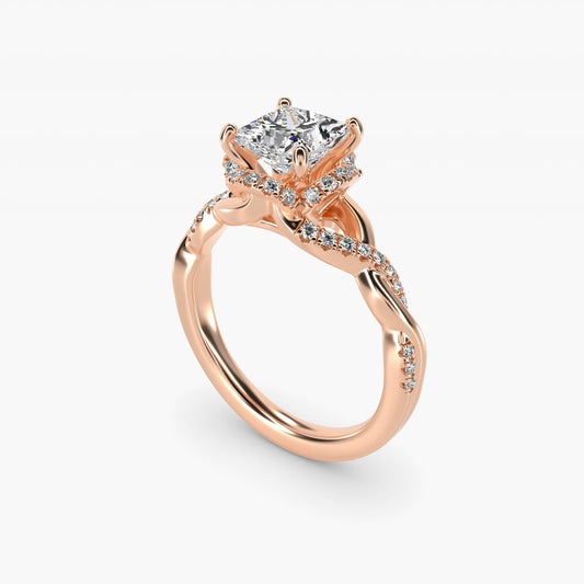 Interlaced PavŽ Halo Vintage-Style Engagement Ring In 14K Rose Gold By James Allen - Princess Center