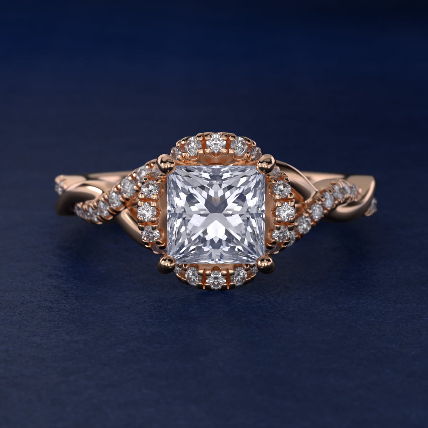 Interlaced PavŽ Halo Vintage-Style Engagement Ring In 18k Rose Gold By James Allen - Princess Center