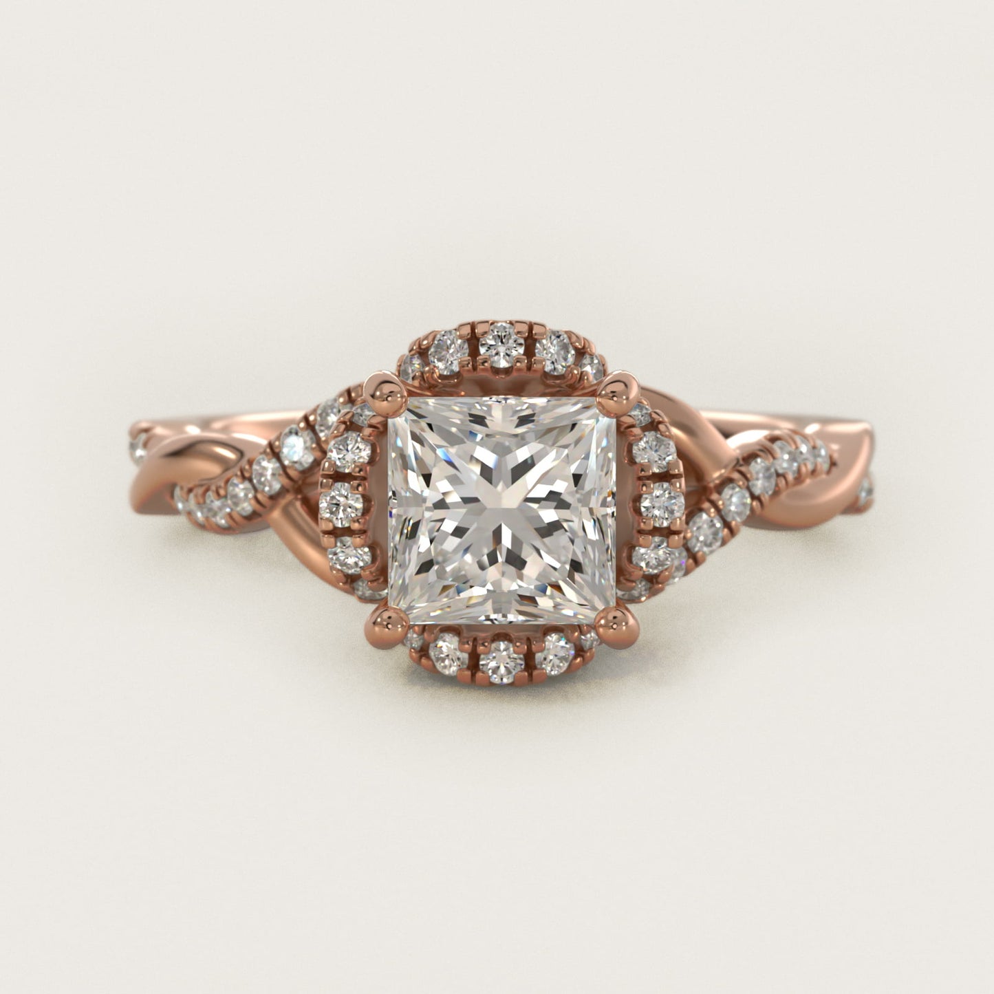 Interlaced PavŽ Halo Vintage-Style Engagement Ring In 14K Rose Gold By James Allen - Princess Center