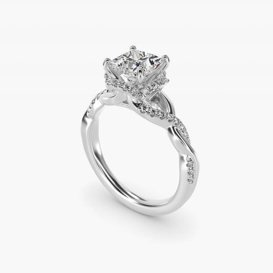 Interlaced PavŽ Halo Vintage-Style Engagement Ring In 18k White Gold By James Allen - Princess Center