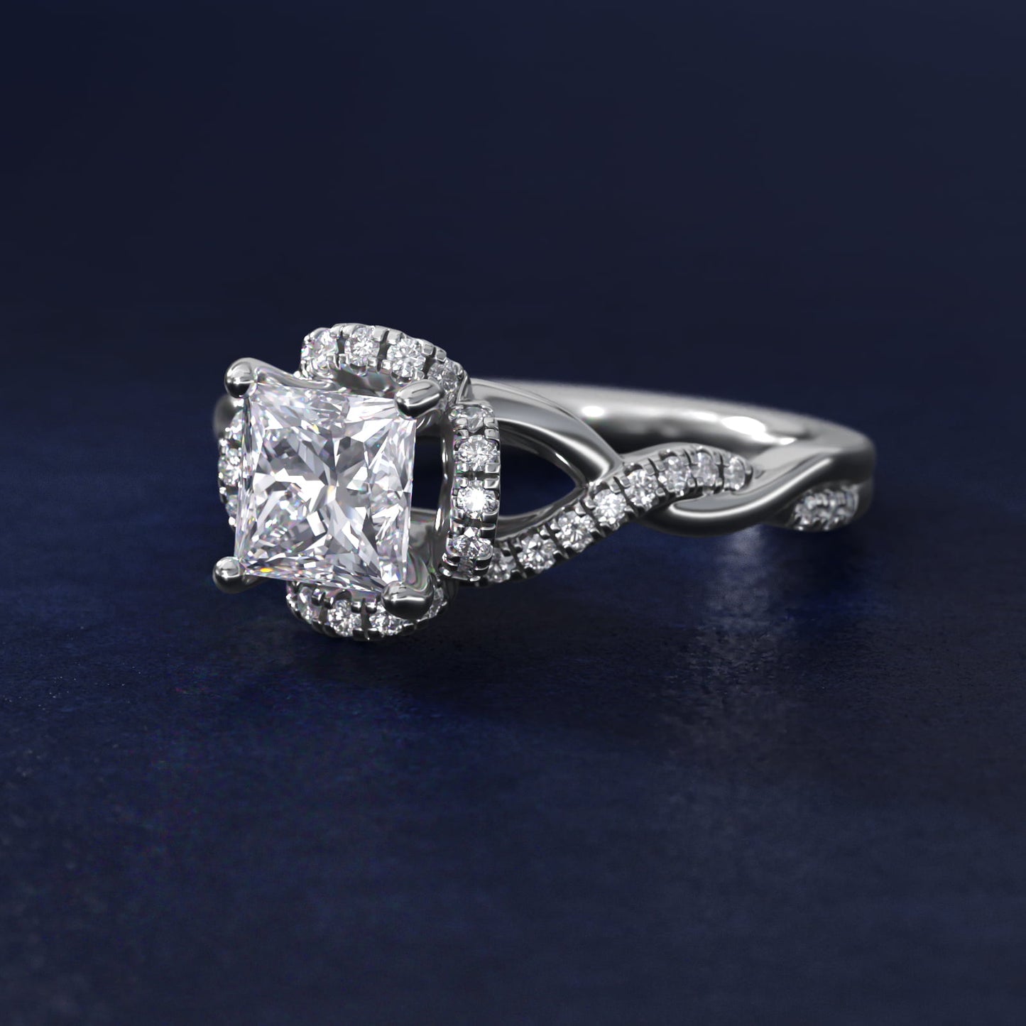 Interlaced PavŽ Halo Vintage-Style Engagement Ring In 18k White Gold By James Allen - Princess Center
