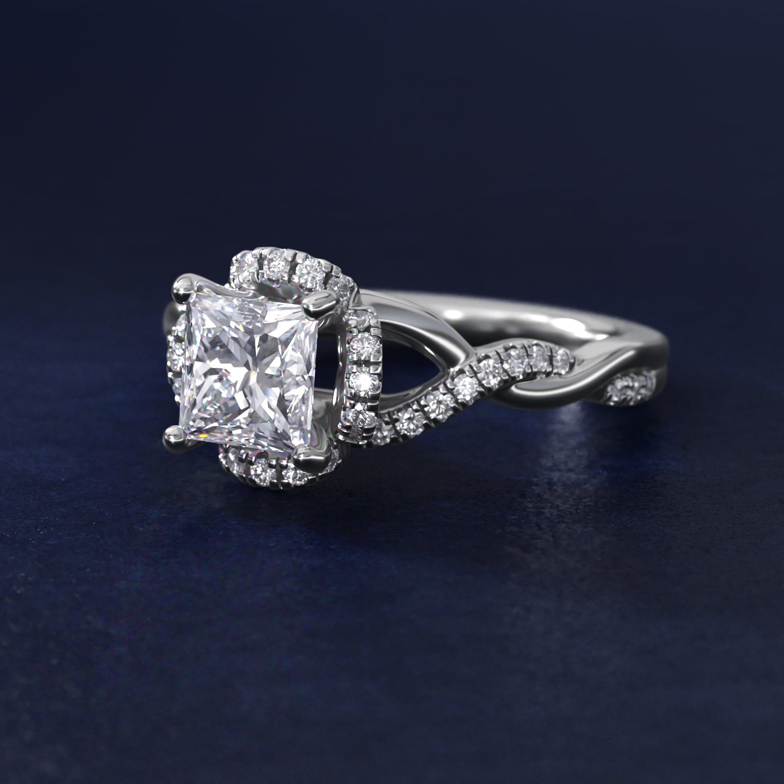 Interlaced PavŽ Halo Vintage-Style Engagement Ring In 18k White Gold By James Allen - Princess Center