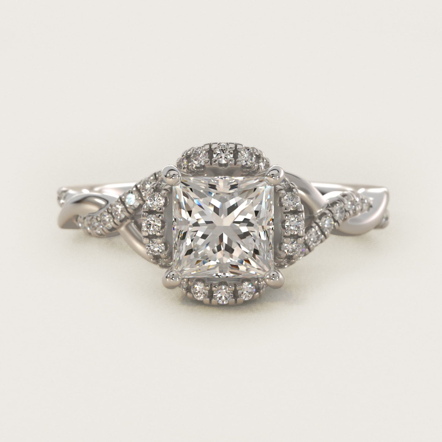 Interlaced PavŽ Halo Vintage-Style Engagement Ring In 14K White Gold By James Allen - Princess Center