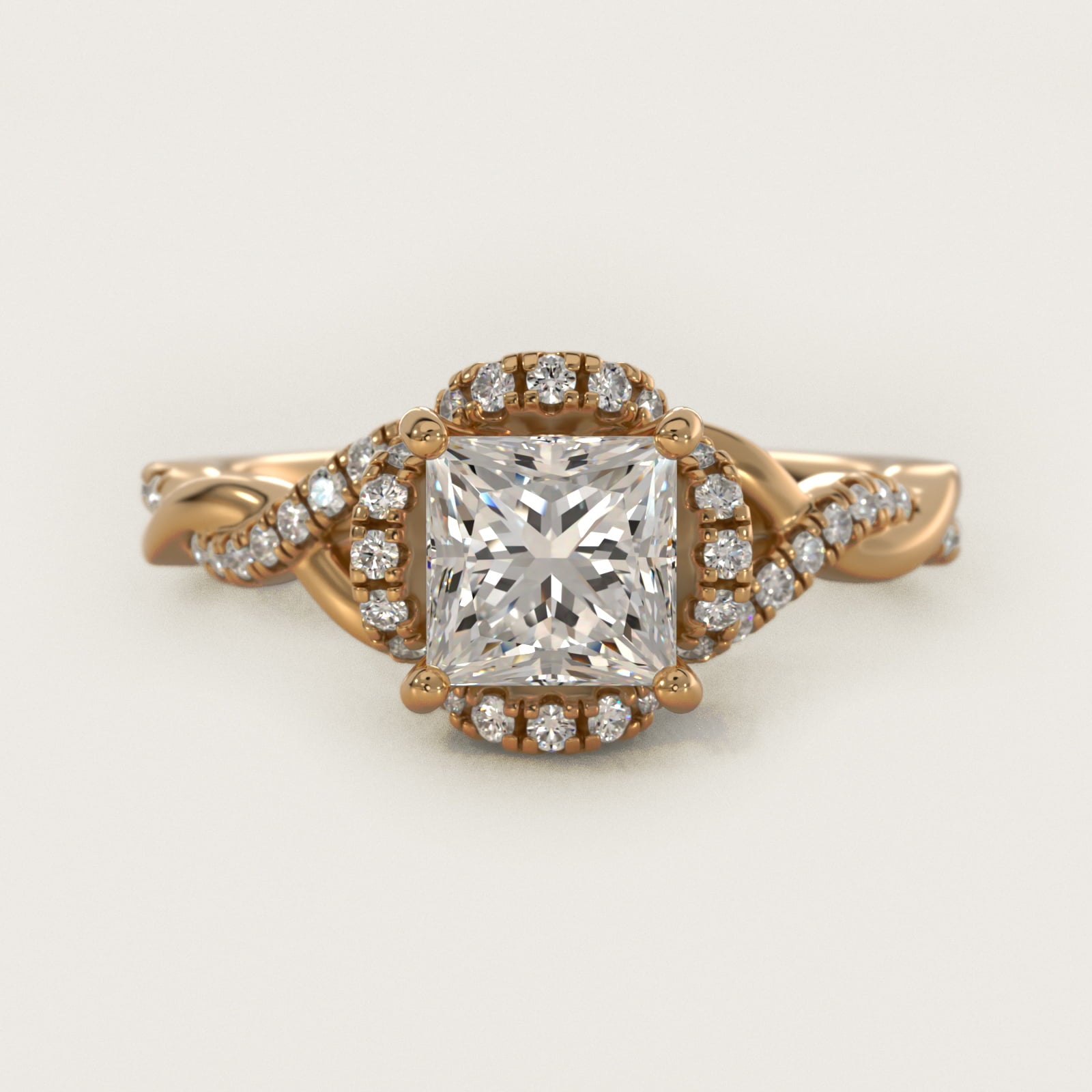 Interlaced PavŽ Halo Vintage-Style Engagement Ring In 14K Yellow Gold By James Allen - Princess Center