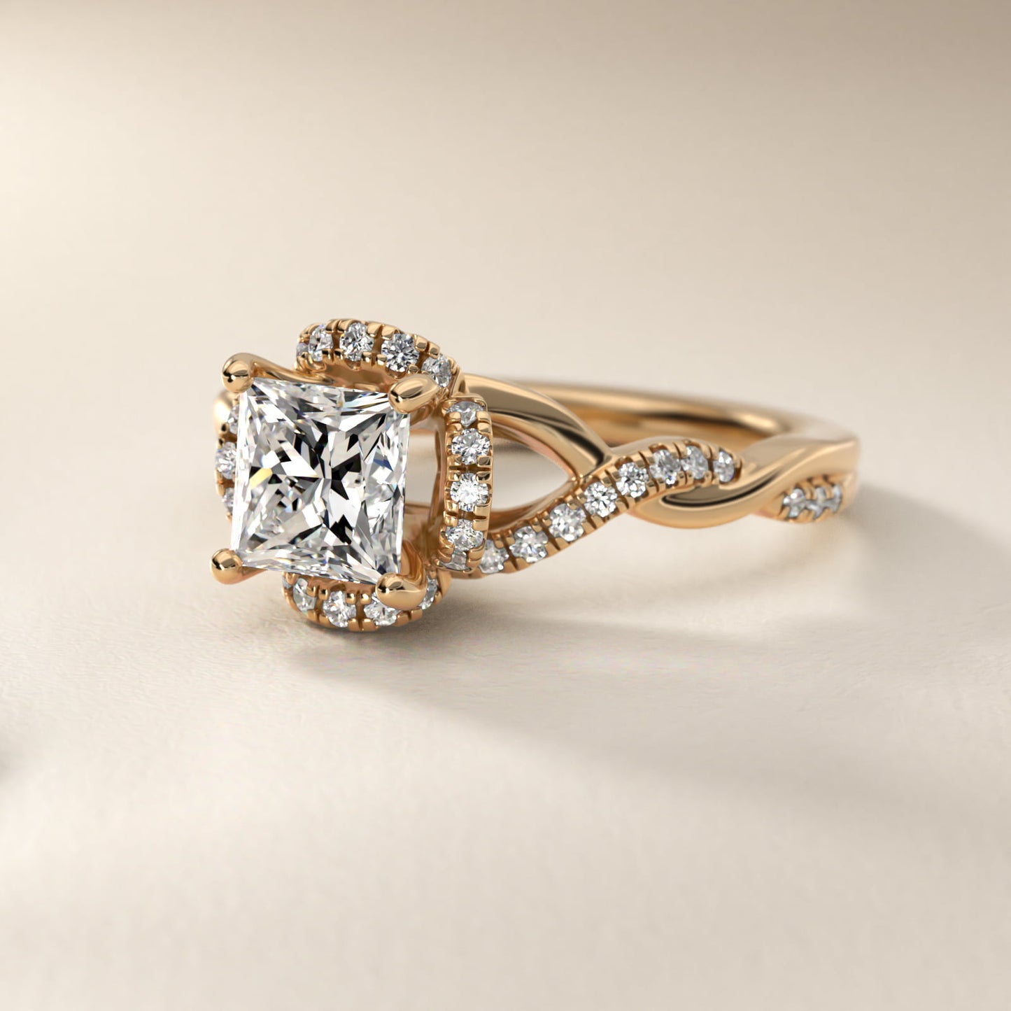 Interlaced PavŽ Halo Vintage-Style Engagement Ring In 18k Yellow Gold By James Allen - Princess Center