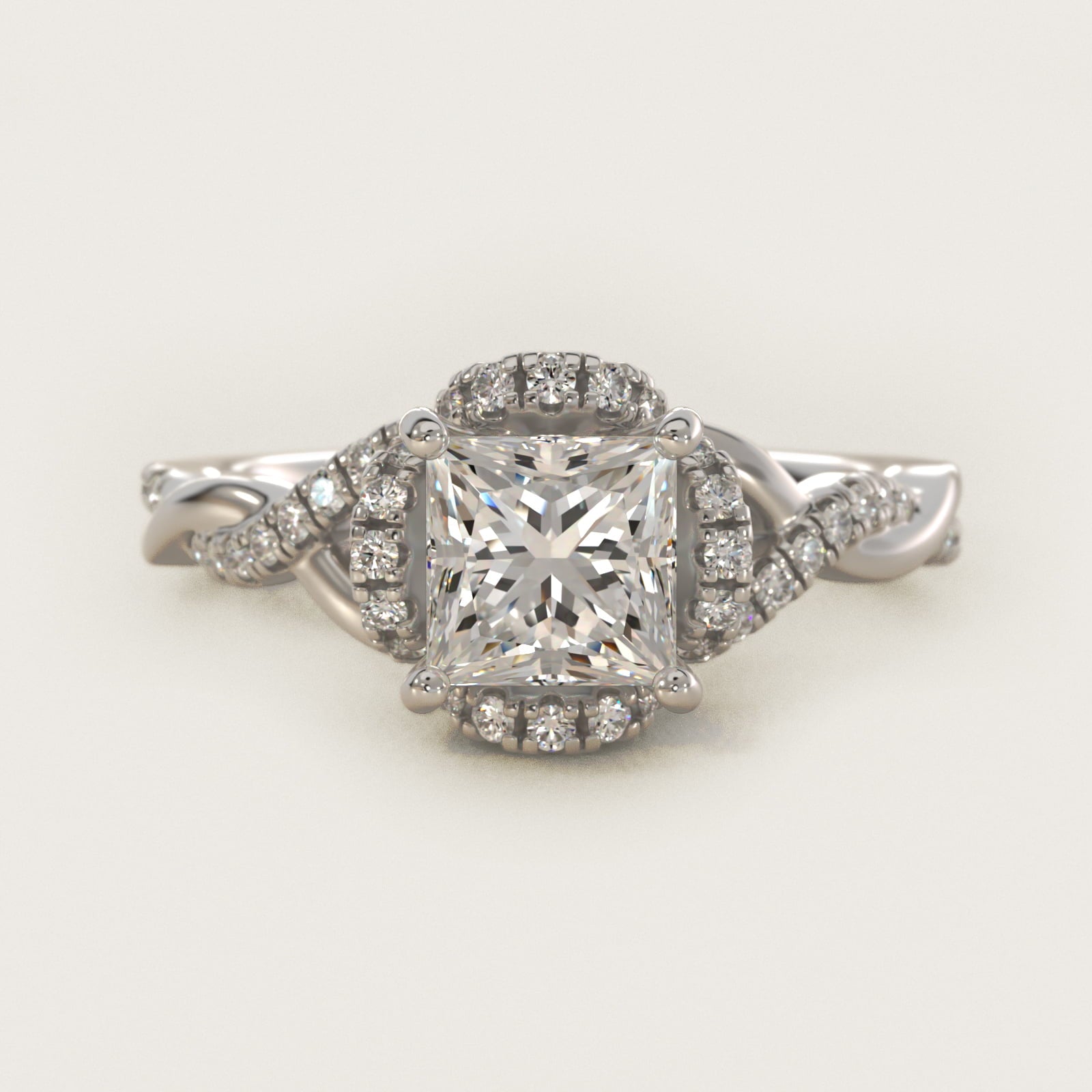 Interlaced PavŽ Halo Vintage-Style Engagement Ring In Platinum By James Allen - Princess Center