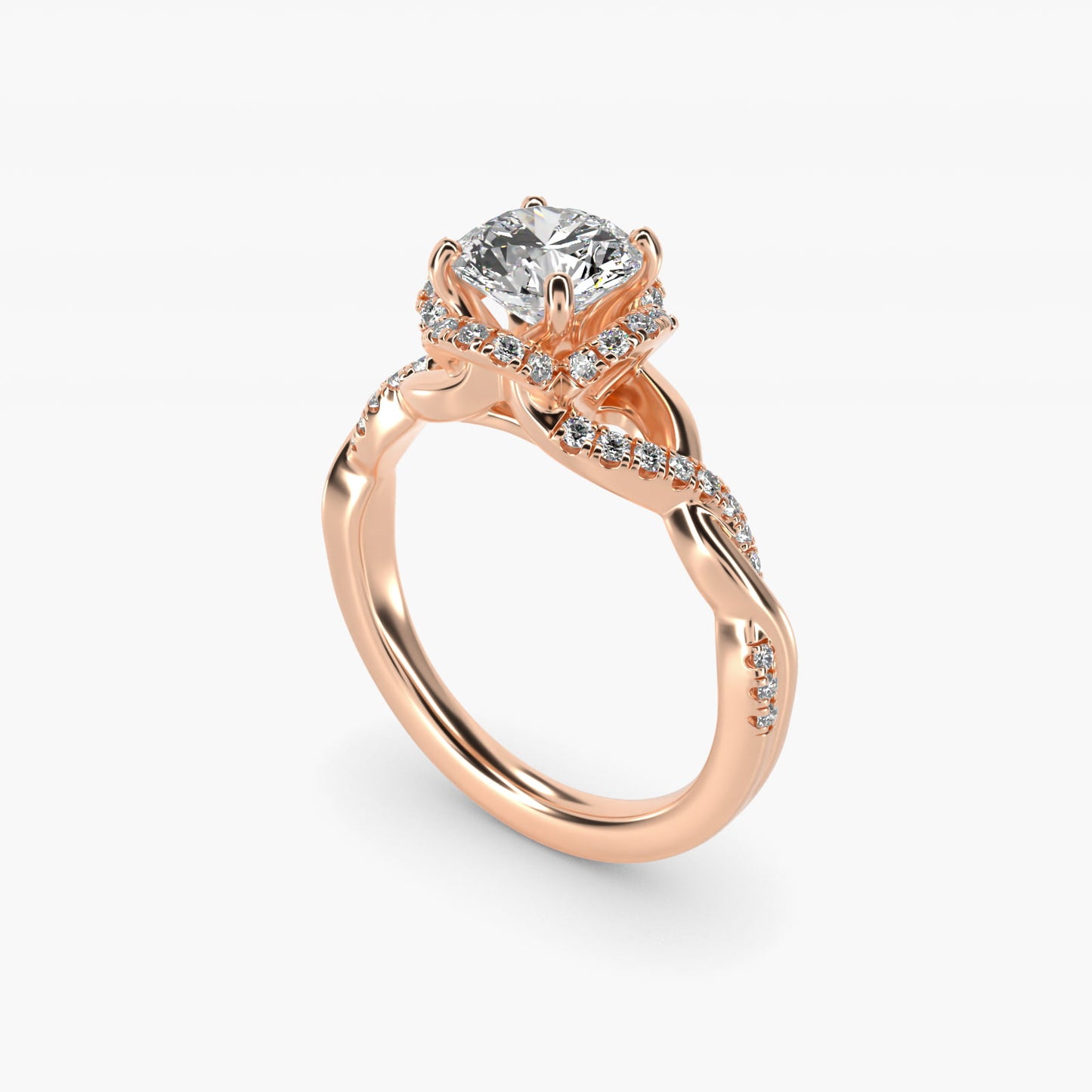 Interlaced PavŽ Halo Vintage-Style Engagement Ring In 14K Rose Gold By James Allen - Round Center