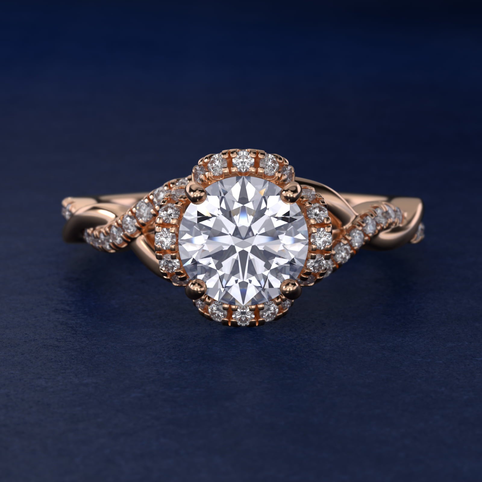 Interlaced PavŽ Halo Vintage-Style Engagement Ring In 14K Rose Gold By James Allen - Round Center