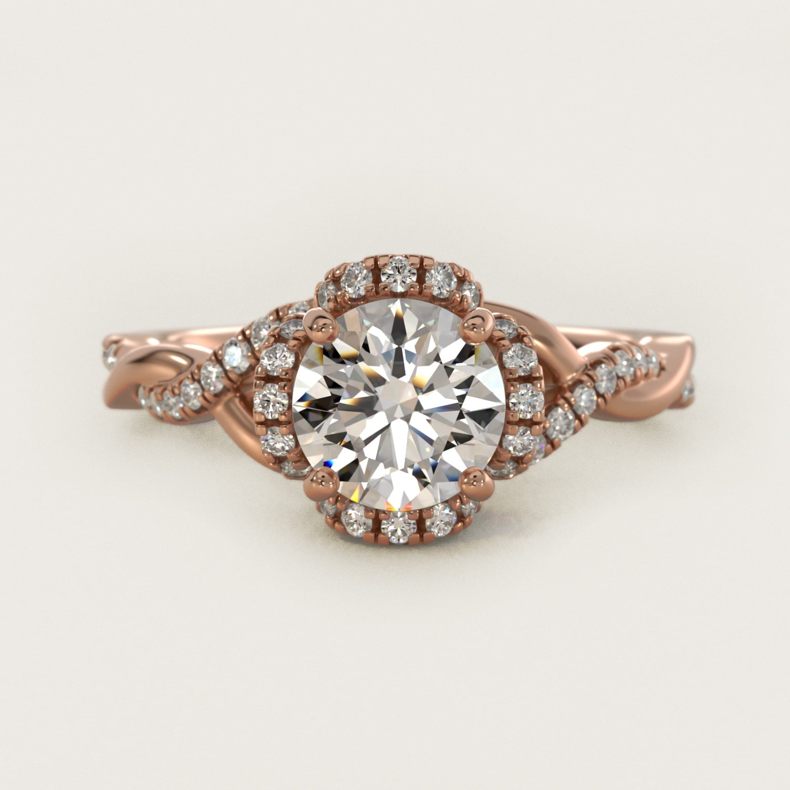 Interlaced PavŽ Halo Vintage-Style Engagement Ring In 18k Rose Gold By James Allen - Round Center