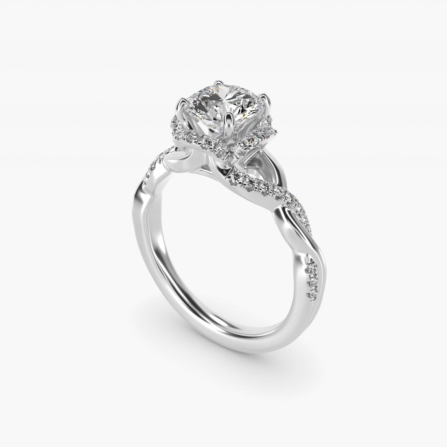 Interlaced PavŽ Halo Vintage-Style Engagement Ring In 14K White Gold By James Allen - Round Center