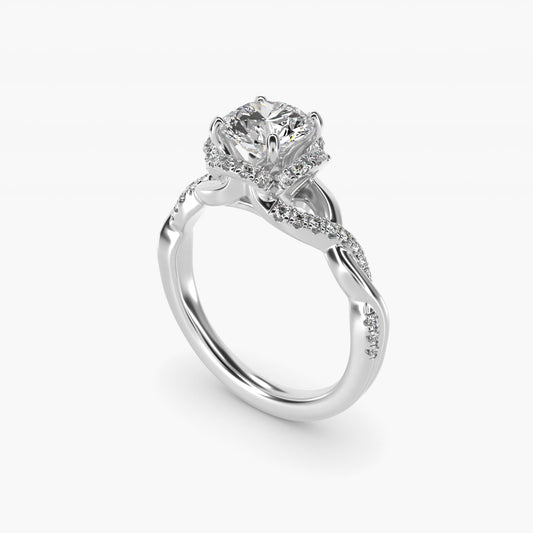 Interlaced PavŽ Halo Vintage-Style Engagement Ring In 18k White Gold By James Allen - Round Center