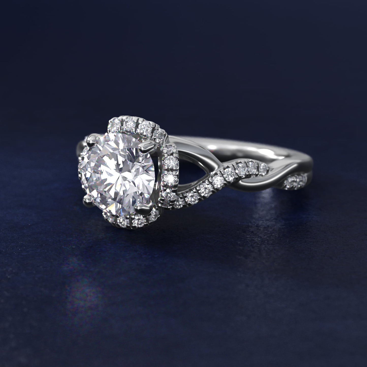 Interlaced PavŽ Halo Vintage-Style Engagement Ring In 14K White Gold By James Allen - Round Center