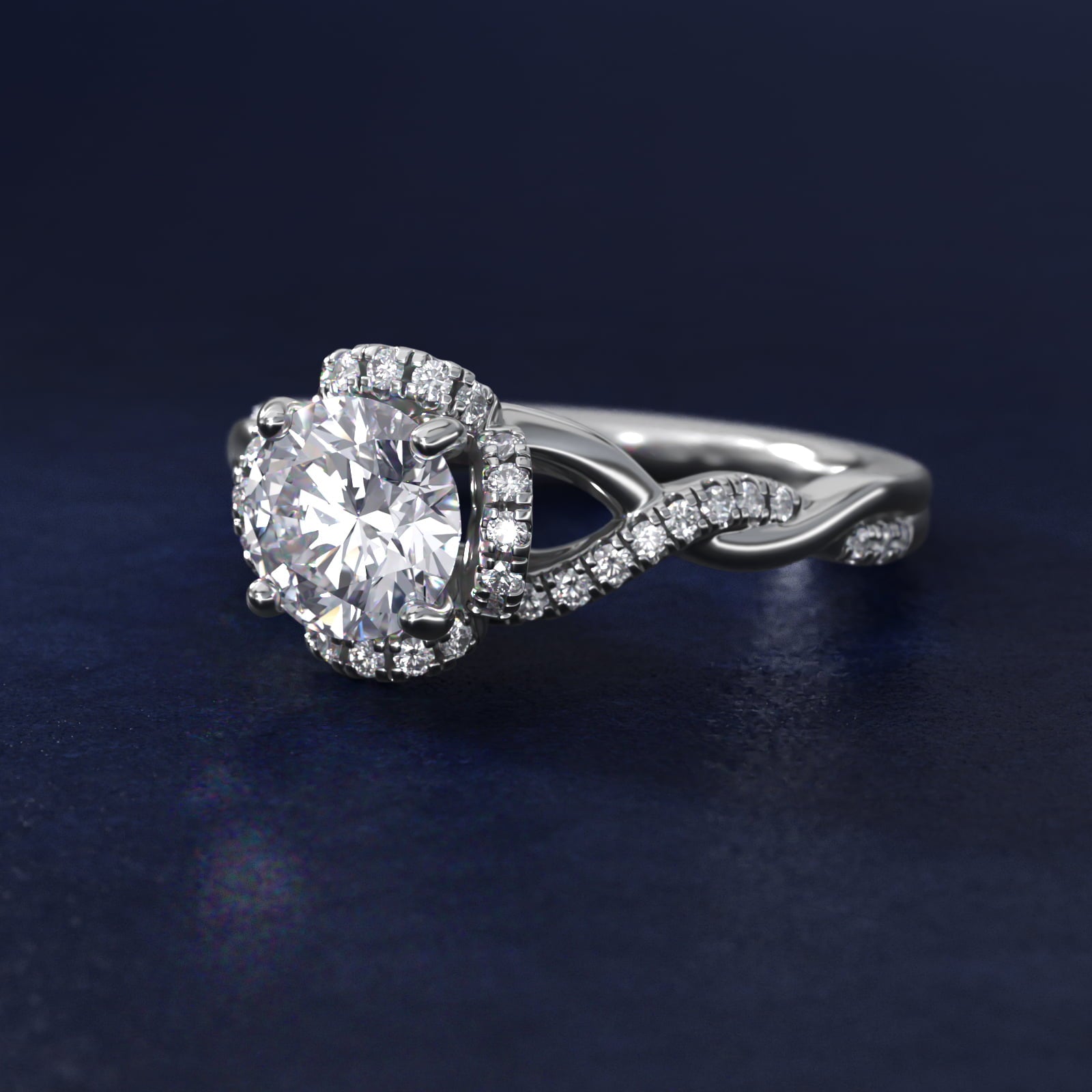 Interlaced PavŽ Halo Vintage-Style Engagement Ring In 18k White Gold By James Allen - Round Center