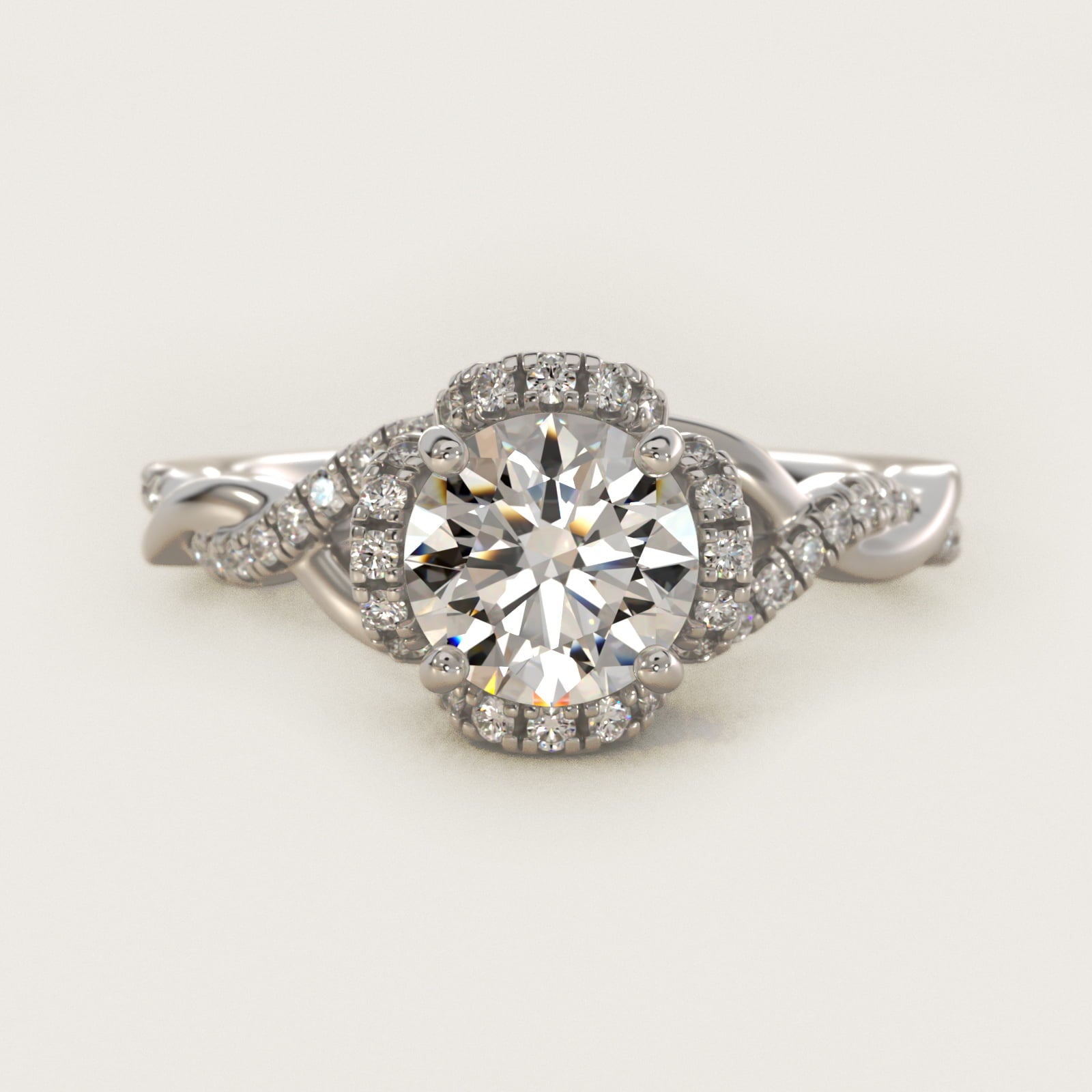 Interlaced PavŽ Halo Vintage-Style Engagement Ring In 18k White Gold By James Allen - Round Center