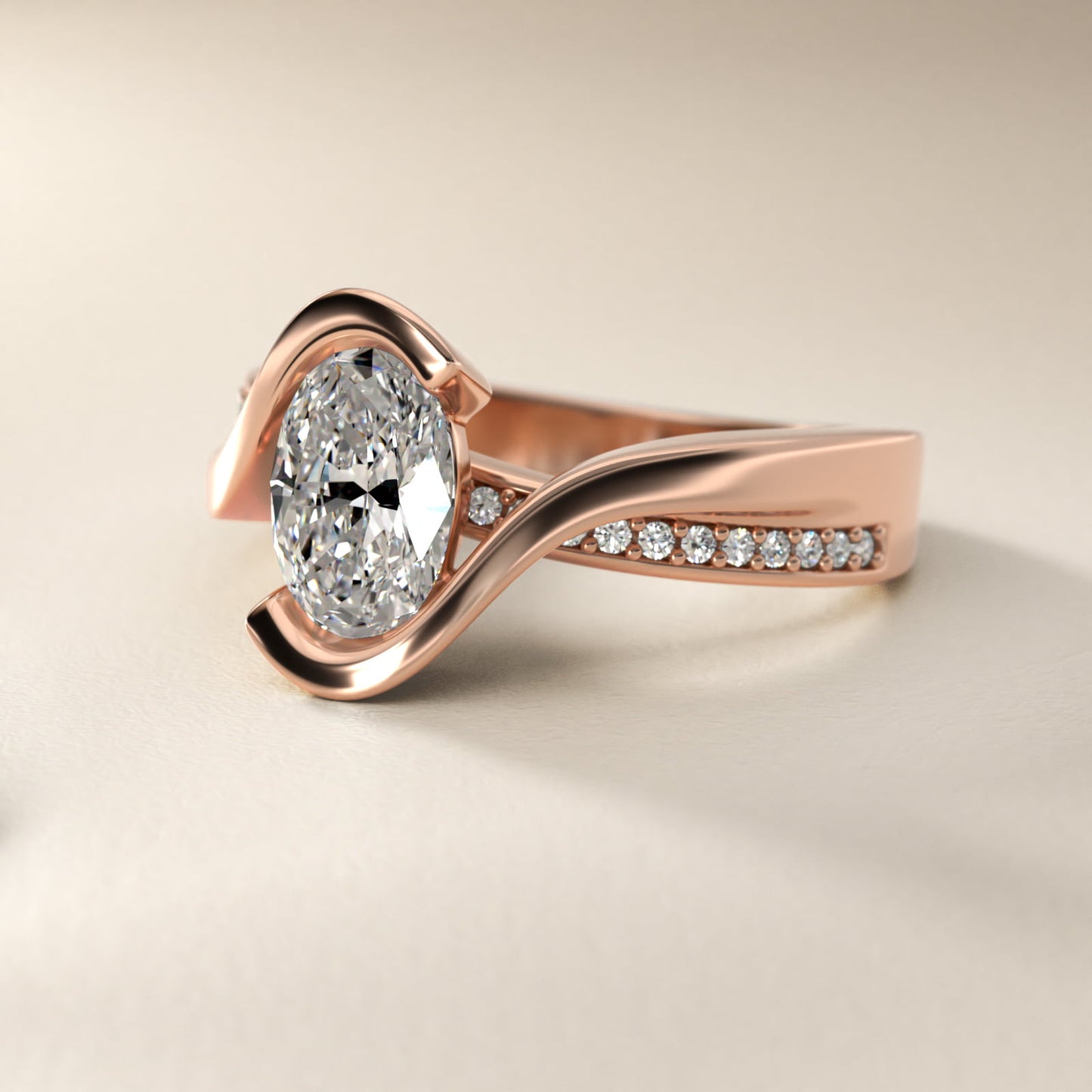 Intertwined Bypass Tension Engagement Ring In 18k Rose Gold By James Allen - Oval Center