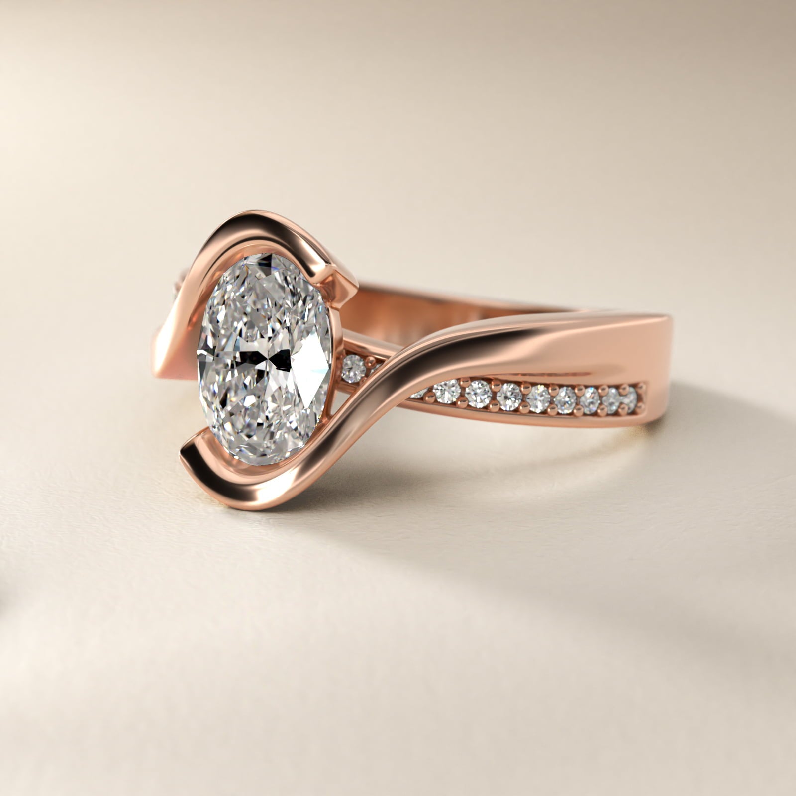 Intertwined Bypass Tension Engagement Ring In 18k Rose Gold By James Allen - Oval Center