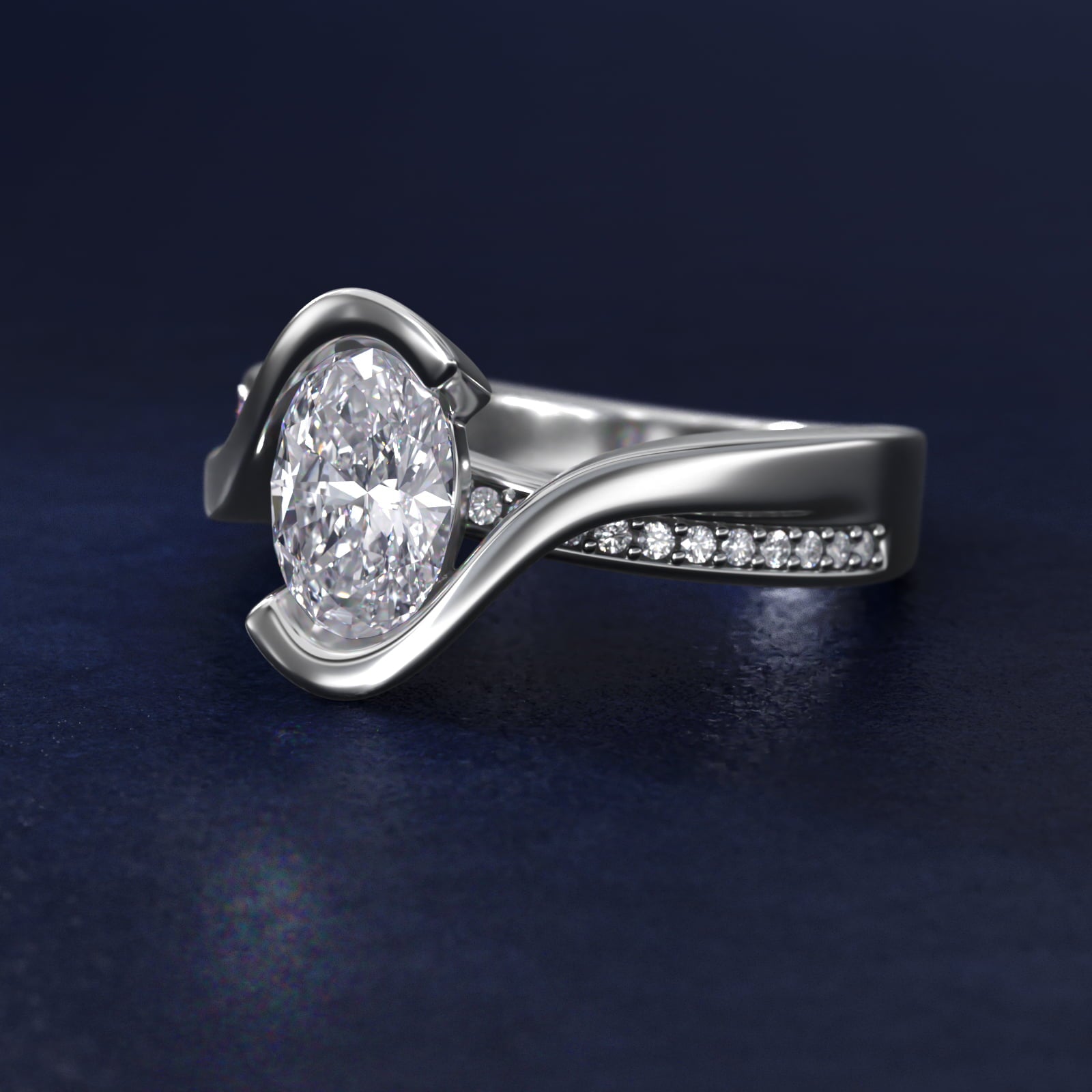 Intertwined Bypass Tension Engagement Ring In 18k White Gold By James Allen - Oval Center