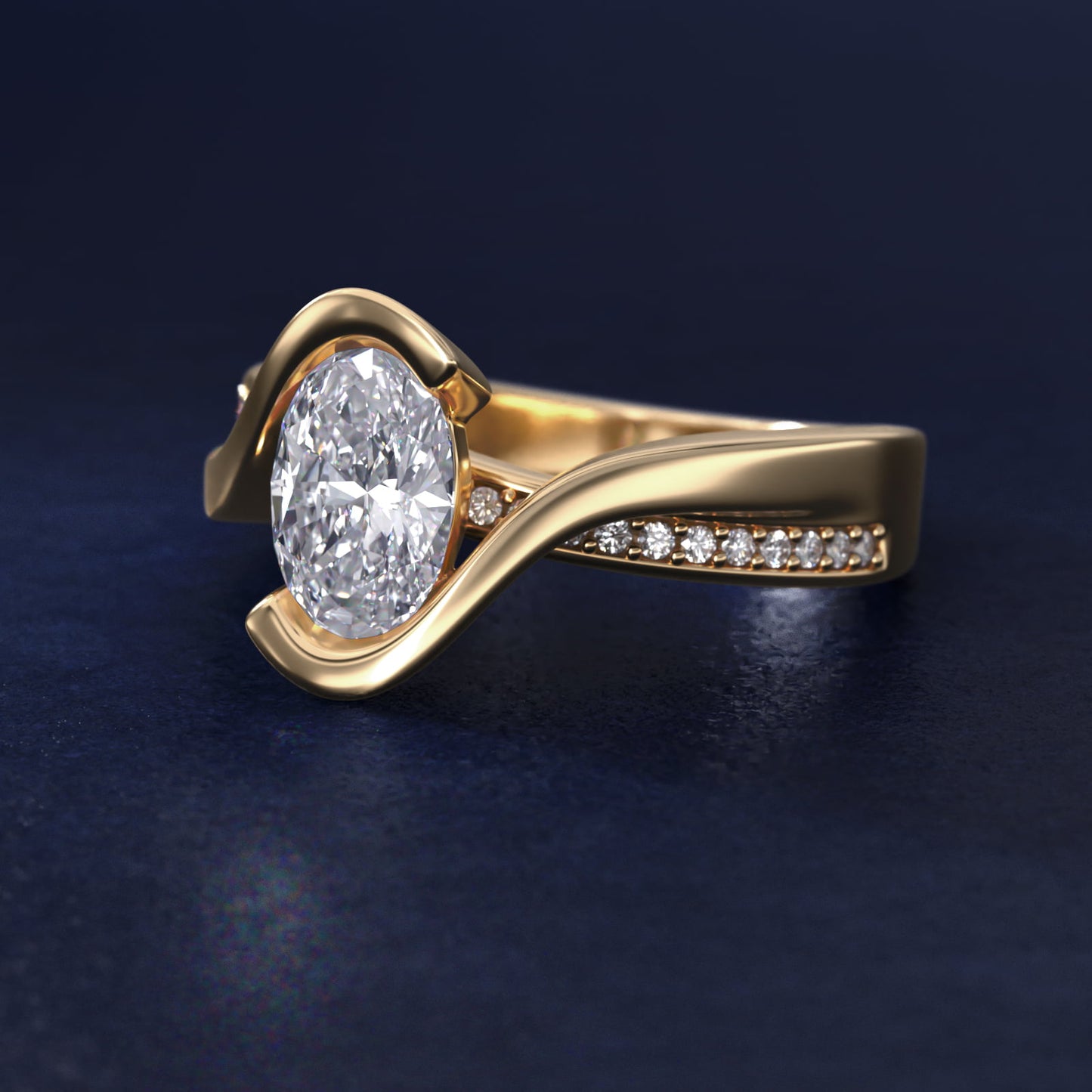 Intertwined Bypass Tension Engagement Ring In 14K Yellow Gold By James Allen - Oval Center