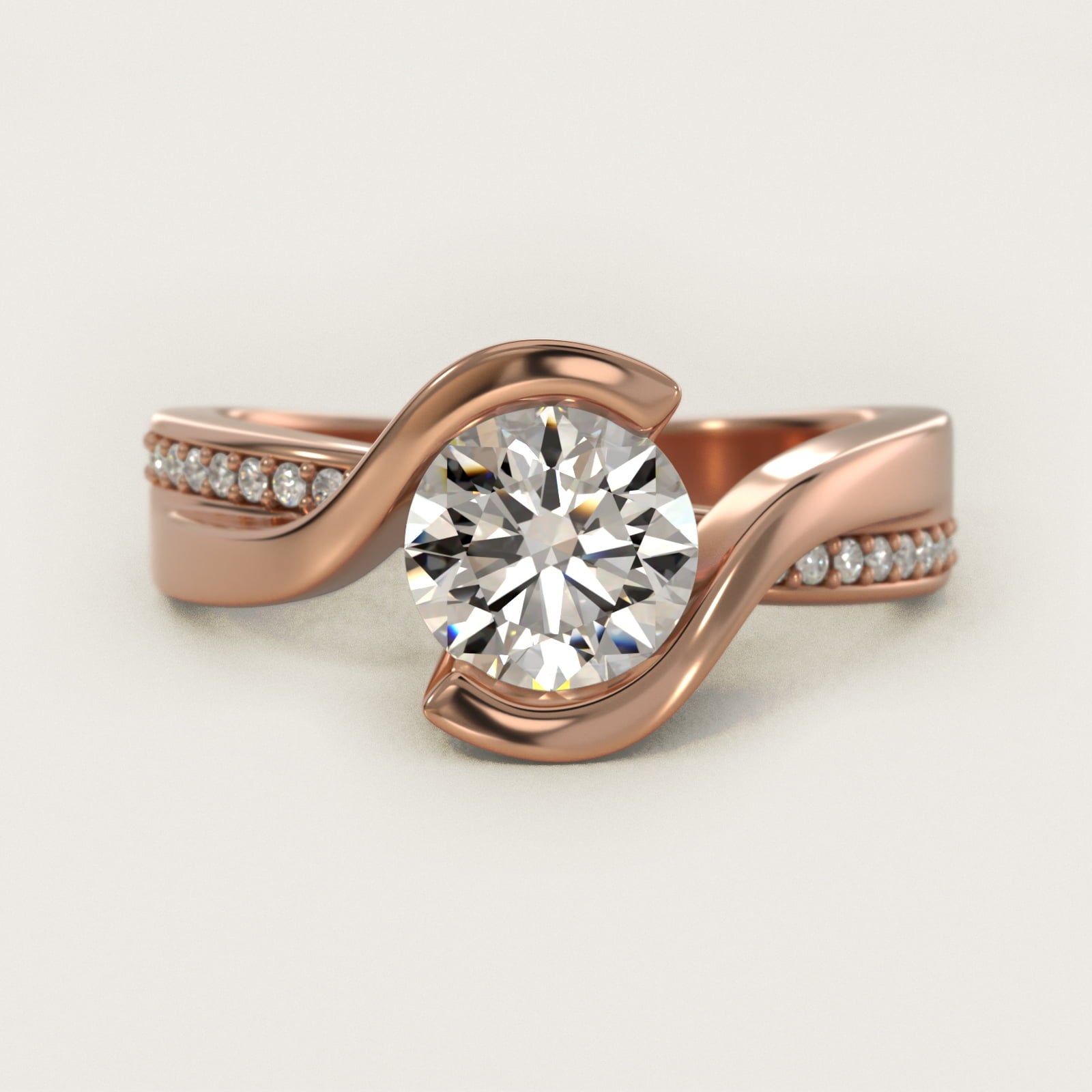 Intertwined Bypass Tension Engagement Ring In 14K Rose Gold By James Allen - Round Center