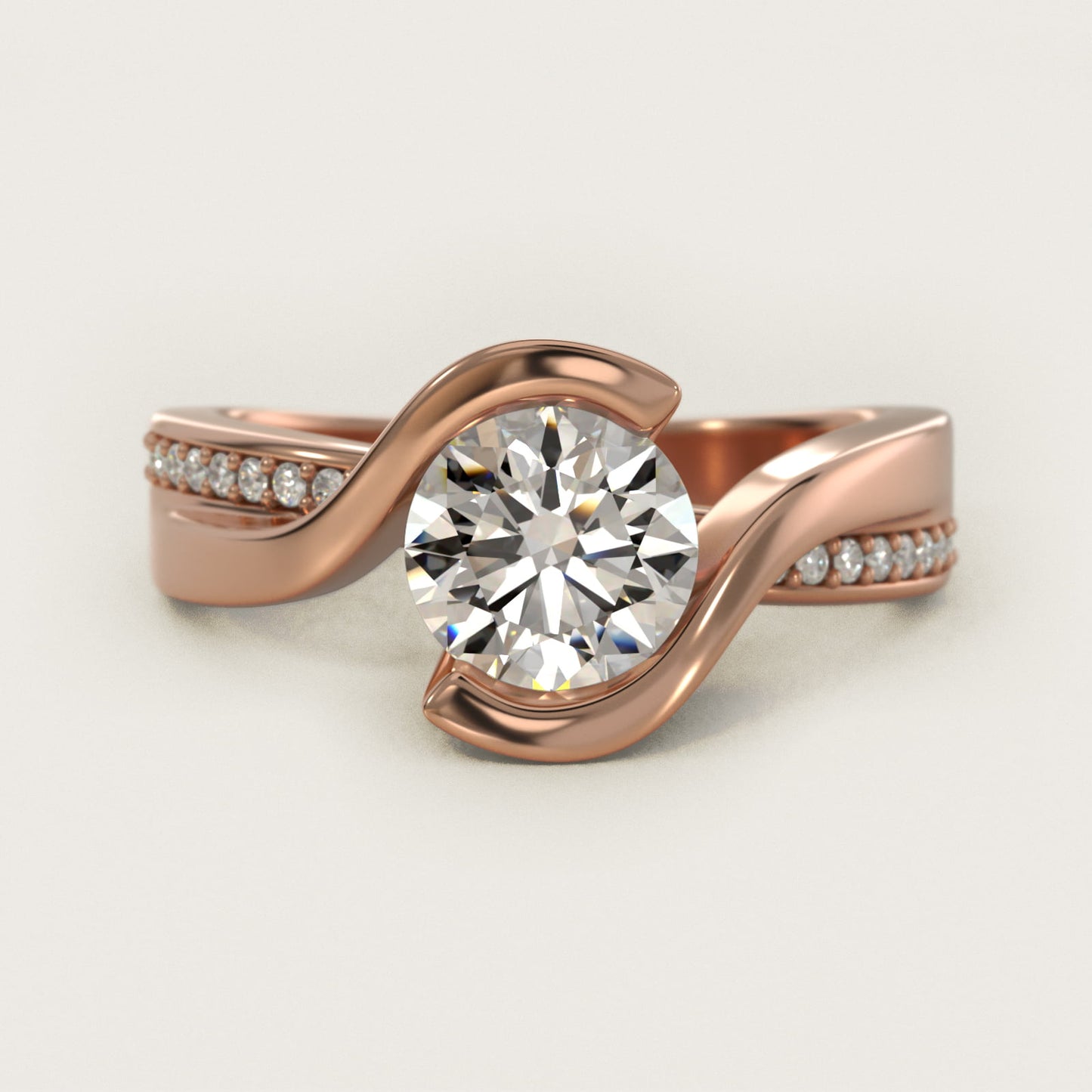 Intertwined Bypass Tension Engagement Ring In 18k Rose Gold By James Allen - Round Center