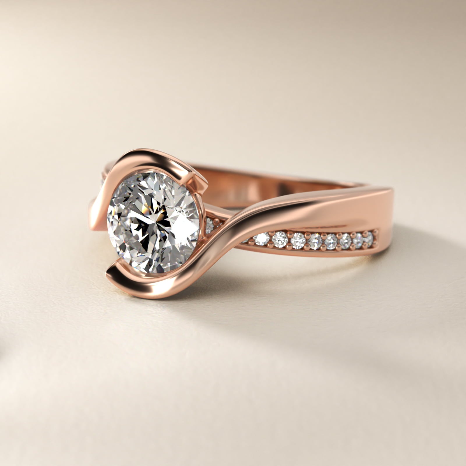 Intertwined Bypass Tension Engagement Ring In 18k Rose Gold By James Allen - Round Center