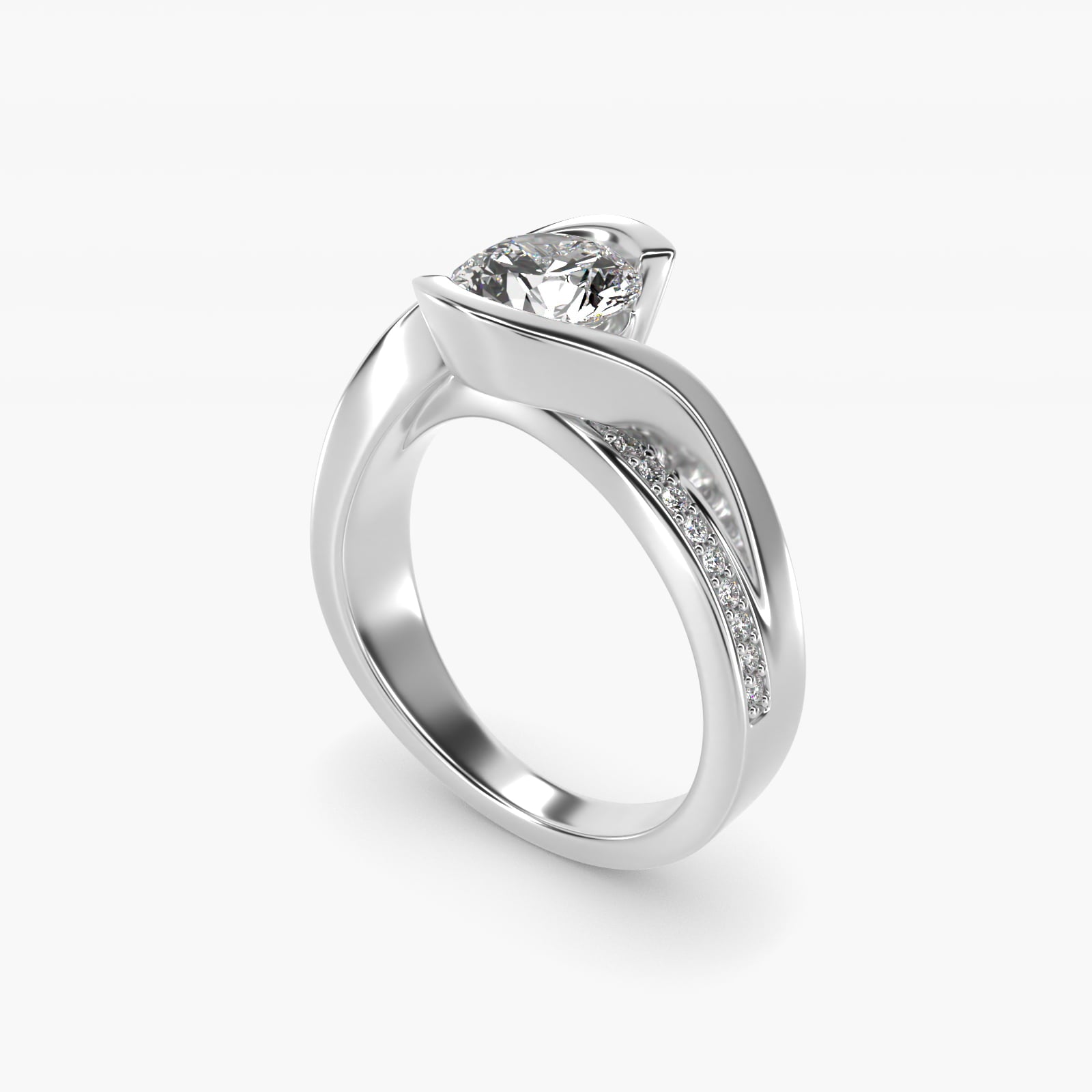 Intertwined Bypass Tension Engagement Ring In 14K White Gold By James Allen - Round Center