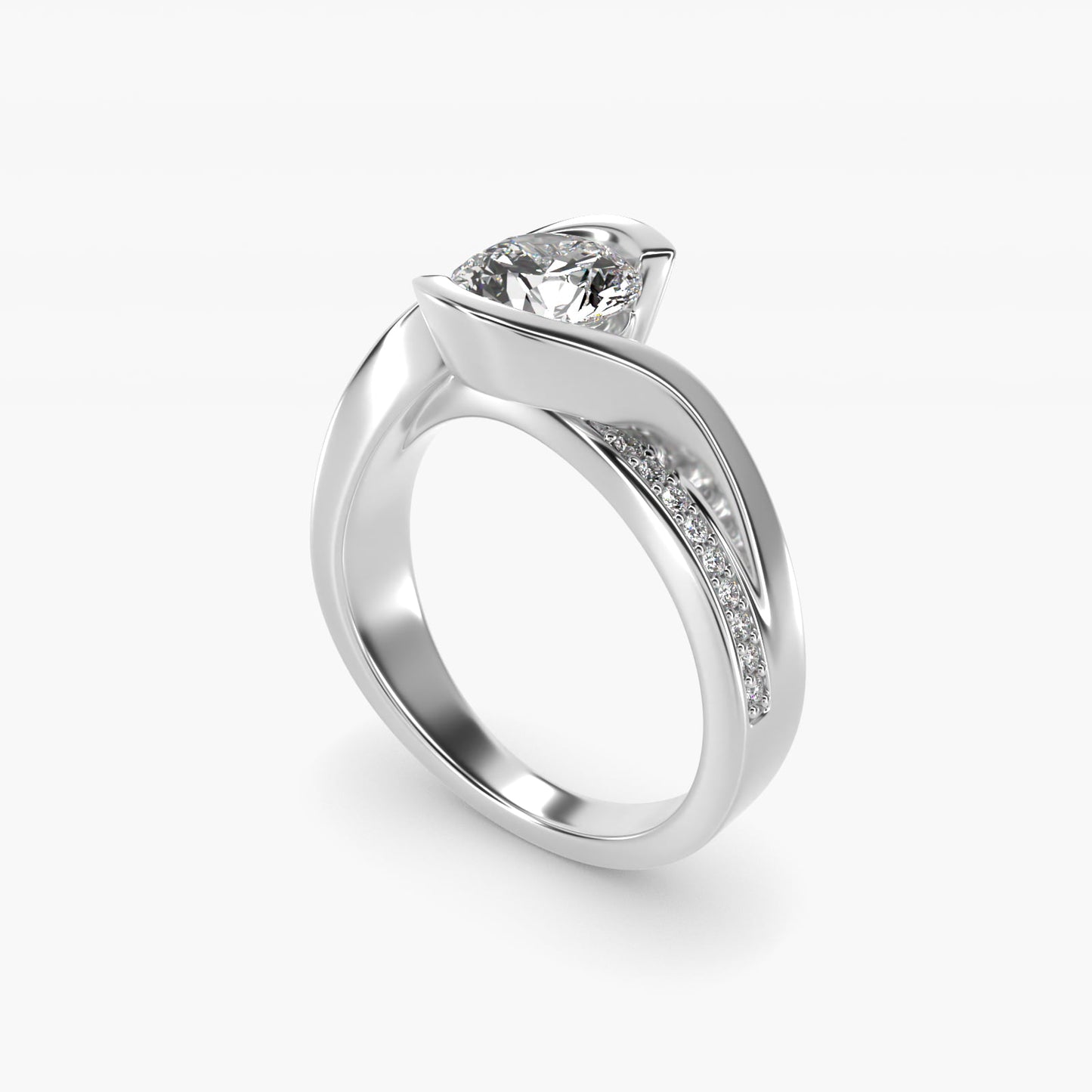 Intertwined Bypass Tension Engagement Ring In 18k White Gold By James Allen - Round Center