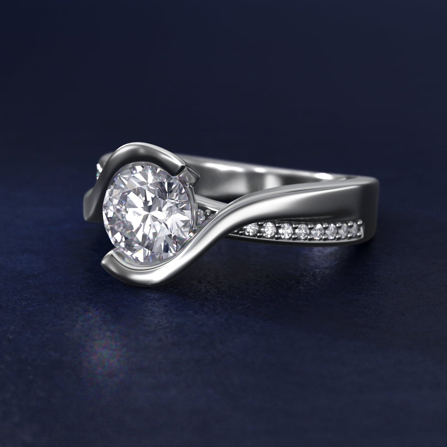 Intertwined Bypass Tension Engagement Ring In 18k White Gold By James Allen - Round Center