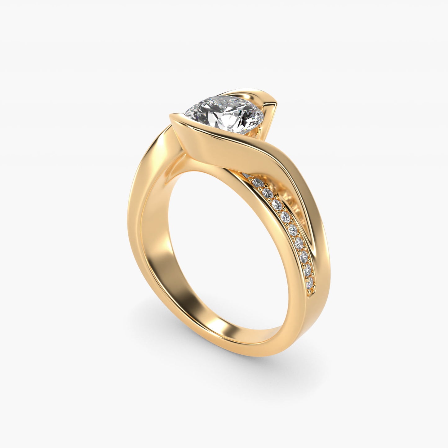 Intertwined Bypass Tension Engagement Ring In 14K Yellow Gold By James Allen - Round Center