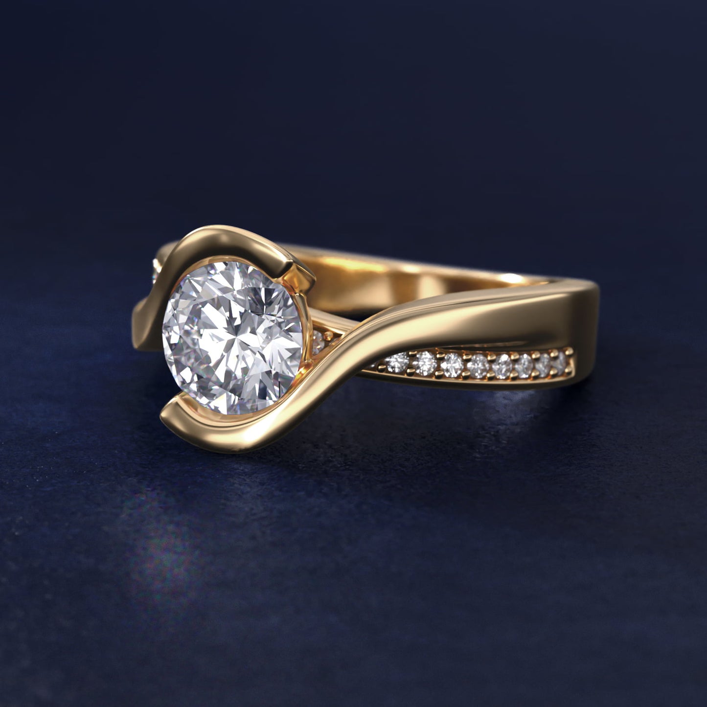 Intertwined Bypass Tension Engagement Ring In 18k Yellow Gold By James Allen - Round Center