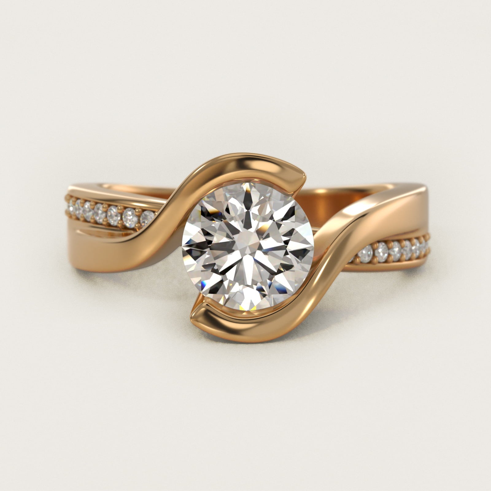Intertwined Bypass Tension Engagement Ring In 14K Yellow Gold By James Allen - Round Center